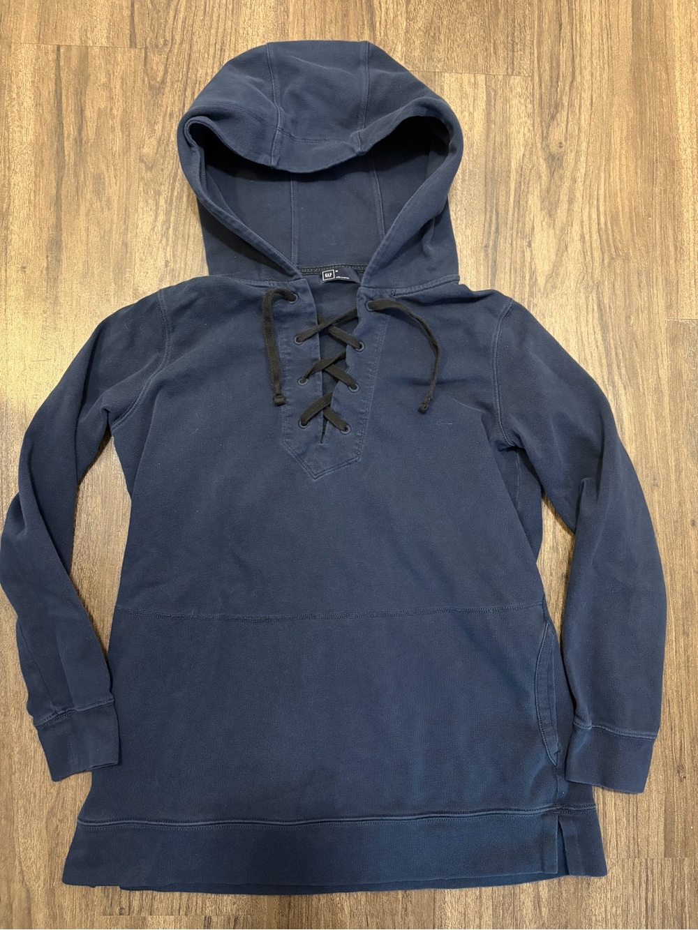 Navy Lace-Up Hooded Pullover Sweatshirt